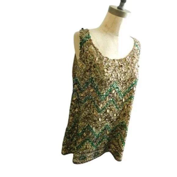 Calypso Size L Large Scoop Neck Sequin Elegant Top Dressy - Picture 3 of 3